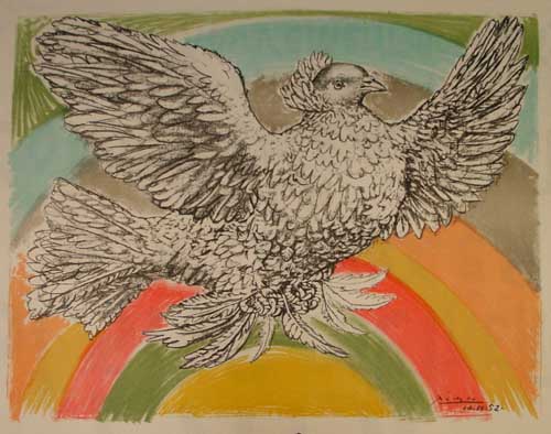 Pablo Picasso - Petite Colombe volant  l'arc-en-ciel